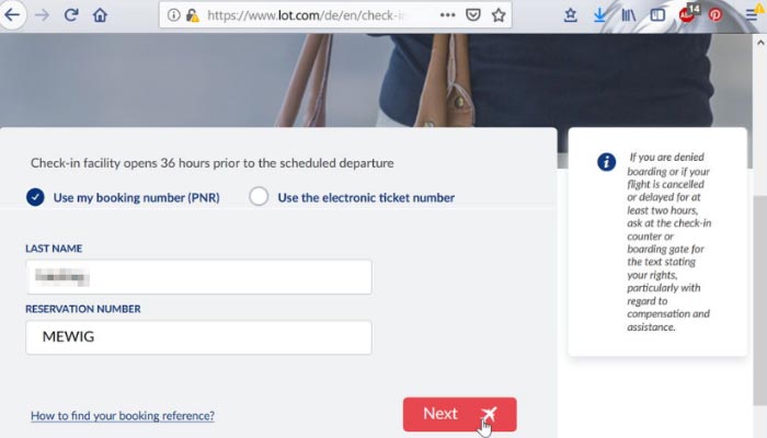 tela do computador fazendo check-in online