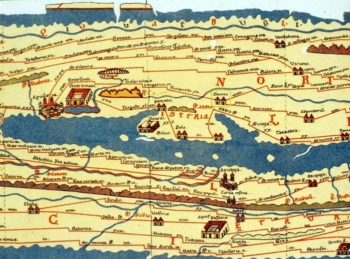 Mapa antigo das vias de roma