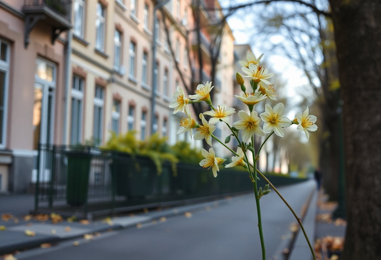 Cerejeiras em flor ao longo da trilha do antigo Muro de Berlim, Bornholmer Straße