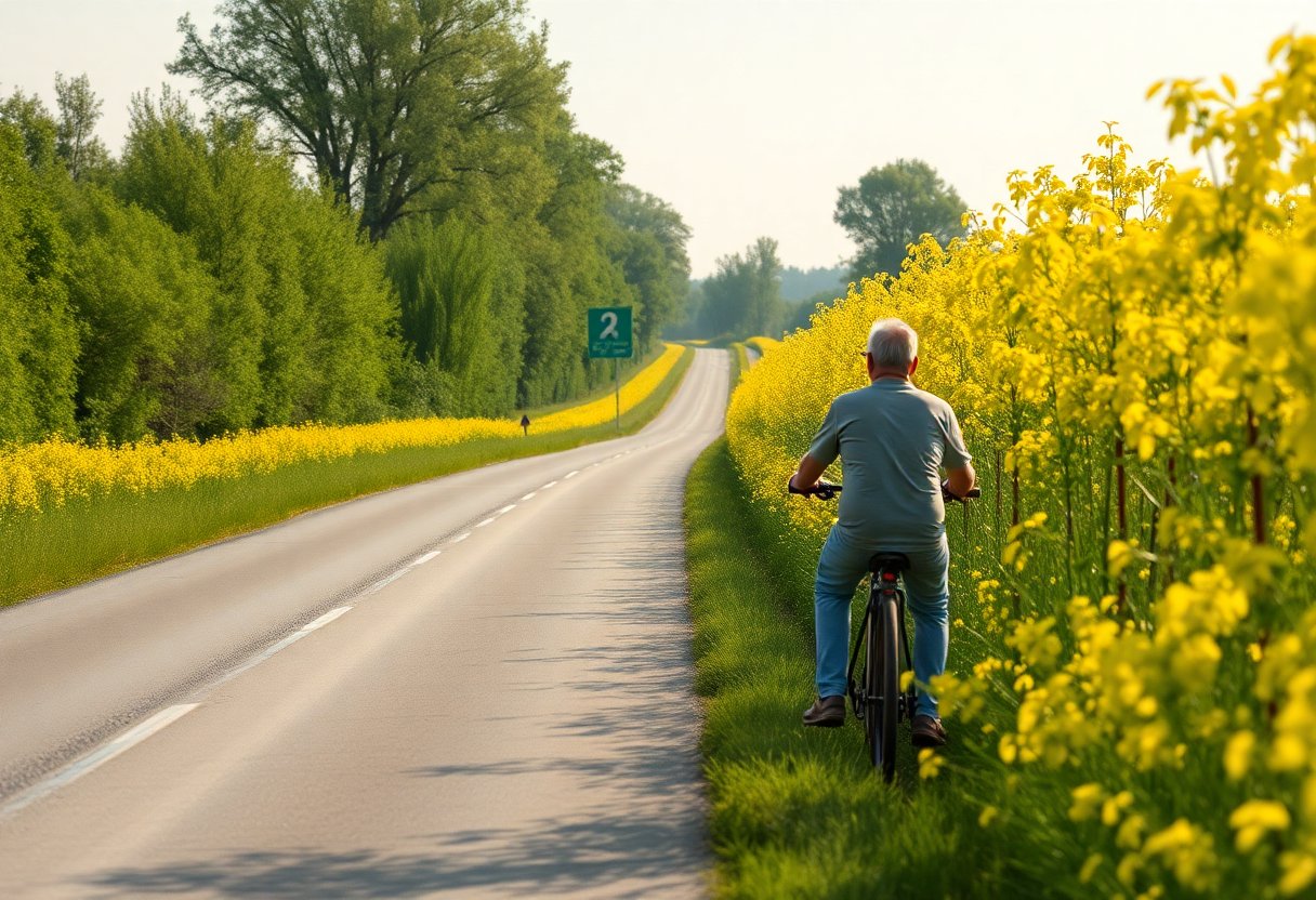 Ciclovia do Mauerweg entre Teltow e Berlim-Lichterfelde florida de cerejeiras