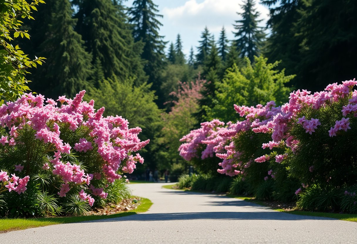 Stanley Park em Vancouver com cerejeiras em flor ao longo de um caminho